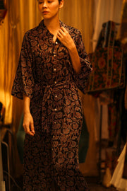SILK DRESS HAND BLOCK PRINT RUTH SELIN - sustainably made MOMO NEW YORK sustainable clothing, dress slow fashion