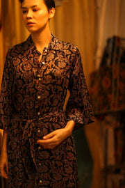 SILK DRESS HAND BLOCK PRINT RUTH SELIN - sustainably made MOMO NEW YORK sustainable clothing, dress slow fashion