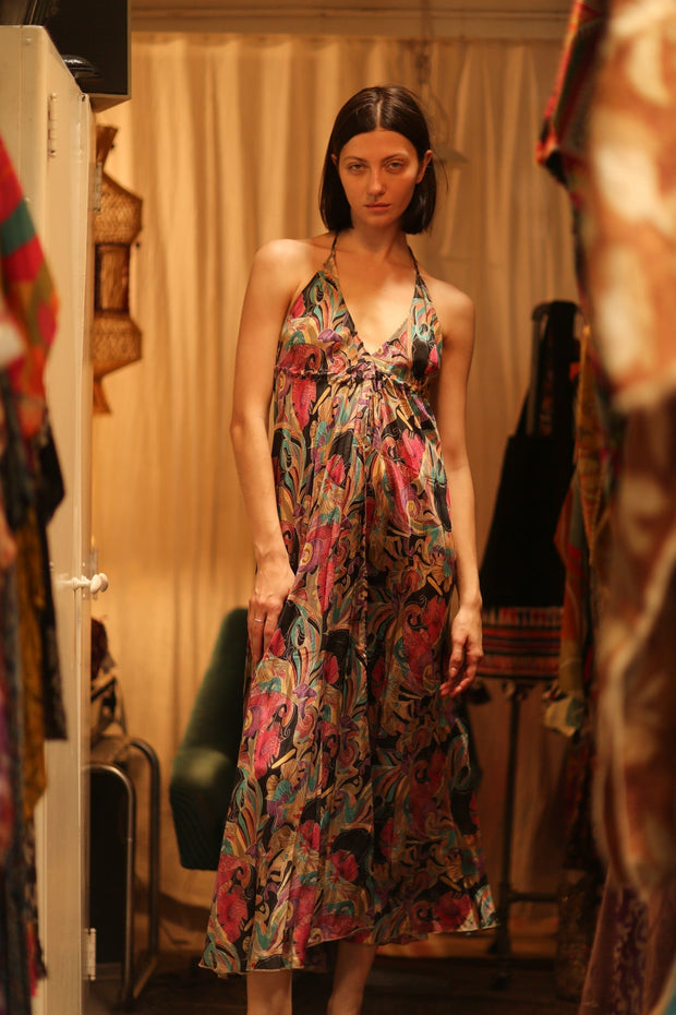 SILK DRESS HANNAH BLACK JUNGLE FEVER - sustainably made MOMO NEW YORK sustainable clothing, Boho Chic Dress slow fashion