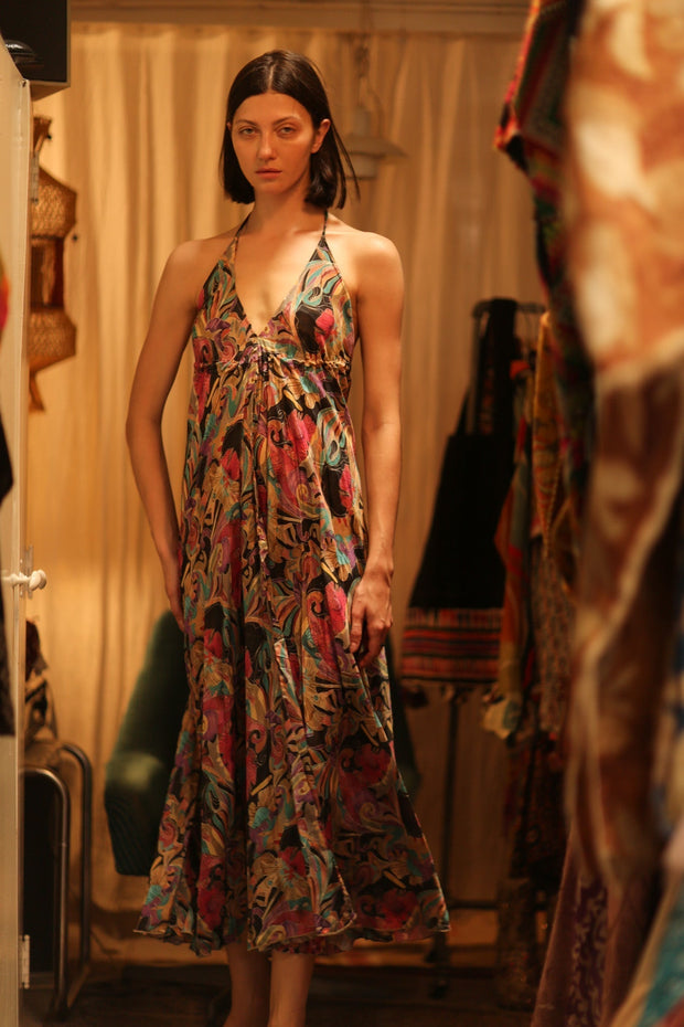 SILK DRESS HANNAH BLACK JUNGLE FEVER - sustainably made MOMO NEW YORK sustainable clothing, Boho Chic Dress slow fashion