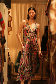 SILK DRESS HANNAH BLACK JUNGLE FEVER - sustainably made MOMO NEW YORK sustainable clothing, Boho Chic Dress slow fashion