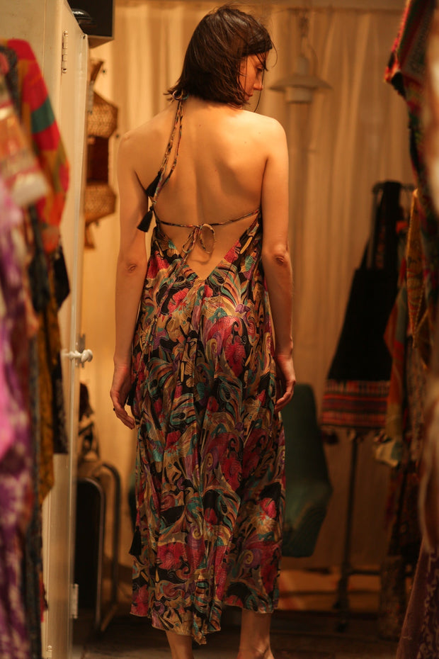 SILK DRESS HANNAH BLACK JUNGLE FEVER - sustainably made MOMO NEW YORK sustainable clothing, Boho Chic Dress slow fashion