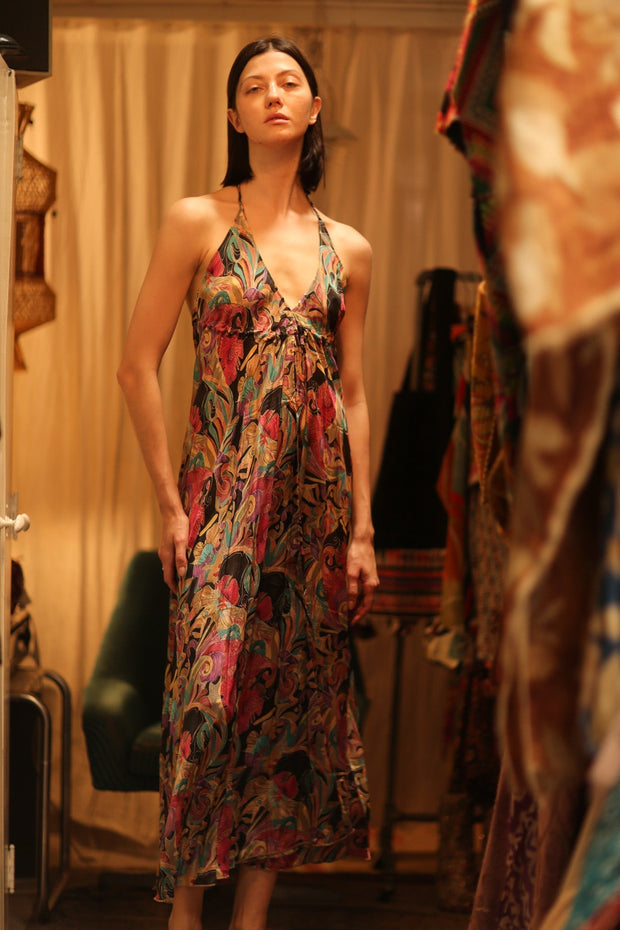 SILK DRESS HANNAH BLACK JUNGLE FEVER - sustainably made MOMO NEW YORK sustainable clothing, Boho Chic Dress slow fashion