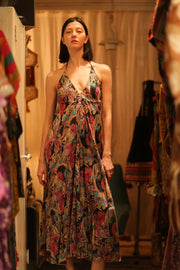 SILK DRESS HANNAH BLACK JUNGLE FEVER - sustainably made MOMO NEW YORK sustainable clothing, Boho Chic Dress slow fashion