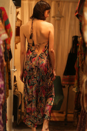 SILK DRESS HANNAH BLACK JUNGLE FEVER - sustainably made MOMO NEW YORK sustainable clothing, Boho Chic Dress slow fashion