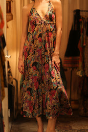 SILK DRESS HANNAH BLACK JUNGLE FEVER - sustainably made MOMO NEW YORK sustainable clothing, Boho Chic Dress slow fashion