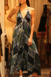 SILK DRESS HANNAH BLUE PAINTER EDIT - sustainably made MOMO NEW YORK sustainable clothing, dress slow fashion