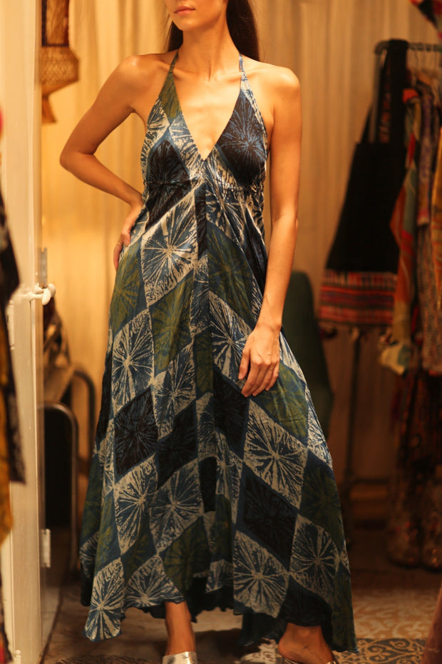 SILK DRESS HANNAH BLUE PAINTER EDIT - sustainably made MOMO NEW YORK sustainable clothing, dress slow fashion