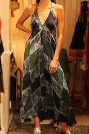 SILK DRESS HANNAH BLUE PAINTER EDIT - sustainably made MOMO NEW YORK sustainable clothing, dress slow fashion