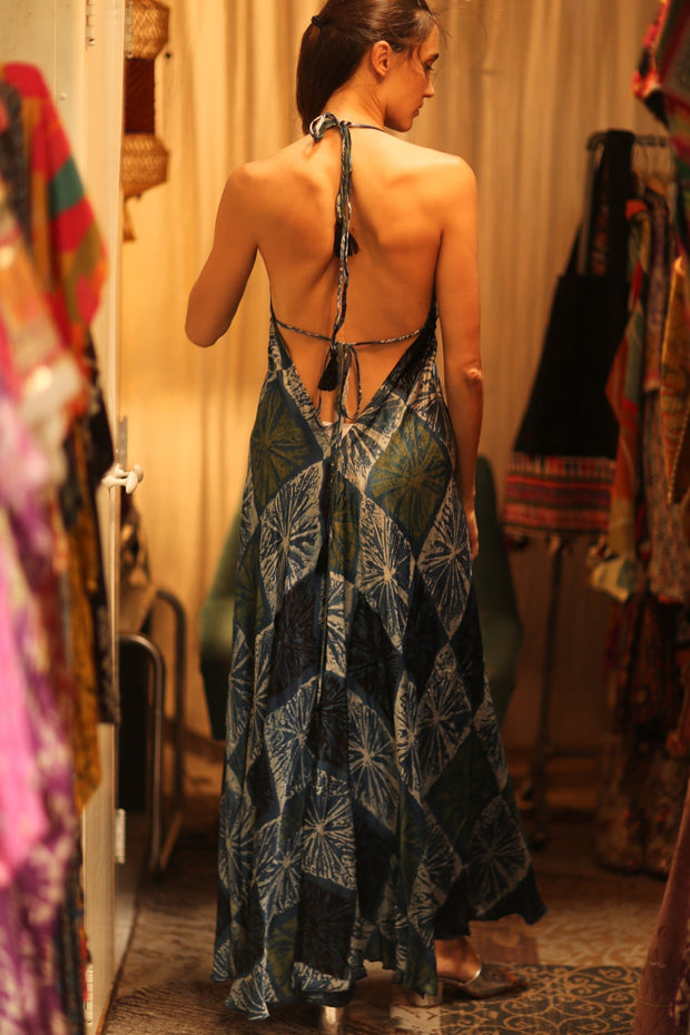 SILK DRESS HANNAH BLUE PAINTER EDIT - sustainably made MOMO NEW YORK sustainable clothing, dress slow fashion