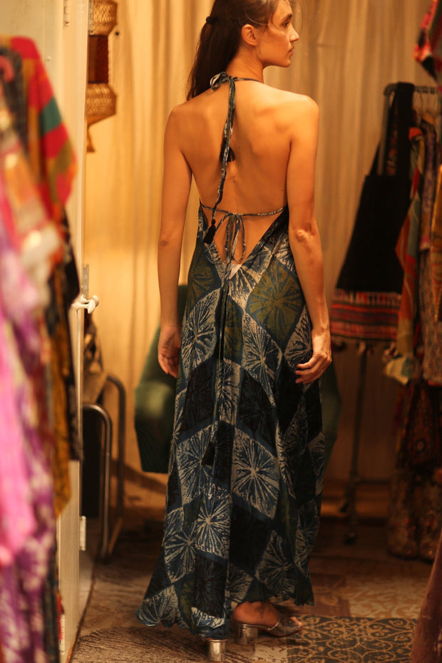 SILK DRESS HANNAH BLUE PAINTER EDIT - sustainably made MOMO NEW YORK sustainable clothing, dress slow fashion