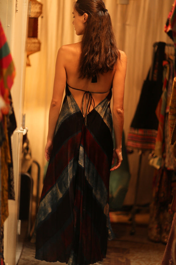 SILK DRESS HANNAH BLUE STRIPE OCEAN EDIT - sustainably made MOMO NEW YORK sustainable clothing, dress slow fashion