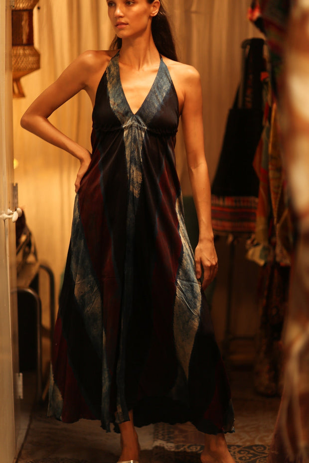 SILK DRESS HANNAH BLUE STRIPE OCEAN EDIT - sustainably made MOMO NEW YORK sustainable clothing, dress slow fashion