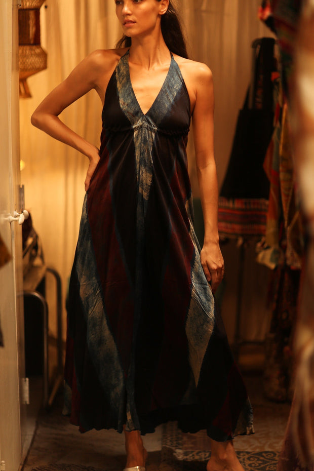 SILK DRESS HANNAH BLUE STRIPE OCEAN EDIT - sustainably made MOMO NEW YORK sustainable clothing, dress slow fashion