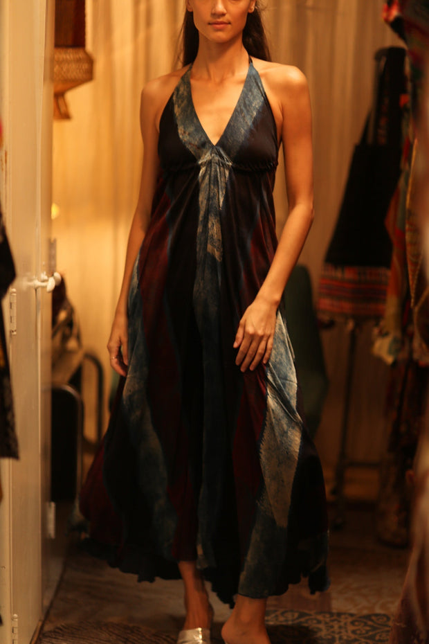SILK DRESS HANNAH BLUE STRIPE OCEAN EDIT - sustainably made MOMO NEW YORK sustainable clothing, dress slow fashion