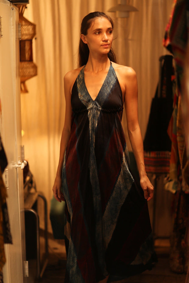 SILK DRESS HANNAH BLUE STRIPE OCEAN EDIT - sustainably made MOMO NEW YORK sustainable clothing, dress slow fashion