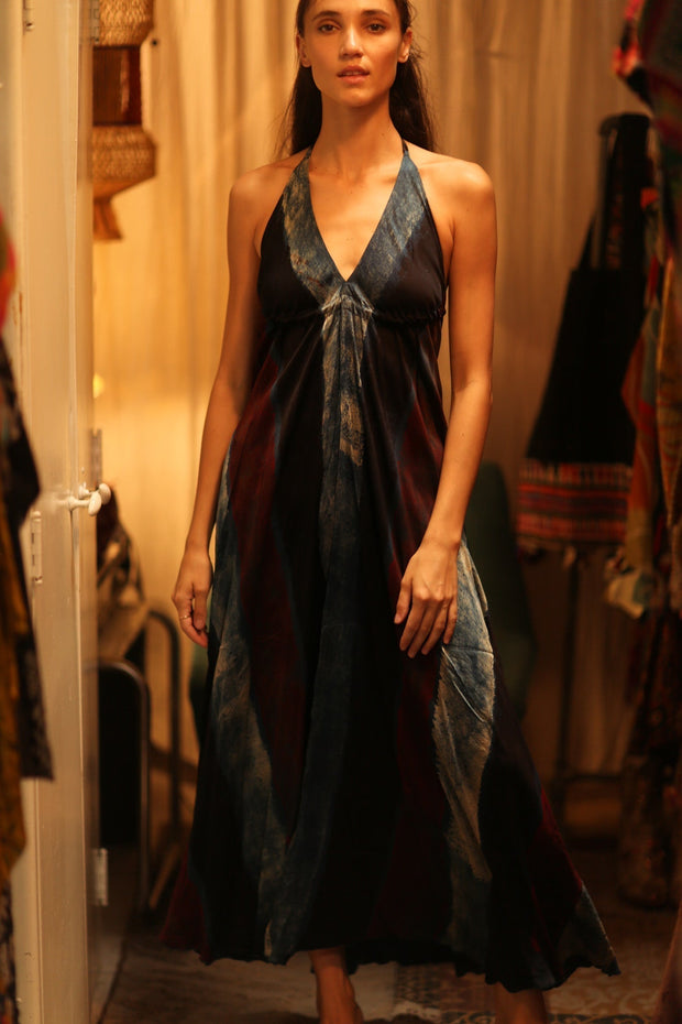 SILK DRESS HANNAH BLUE STRIPE OCEAN EDIT - sustainably made MOMO NEW YORK sustainable clothing, dress slow fashion