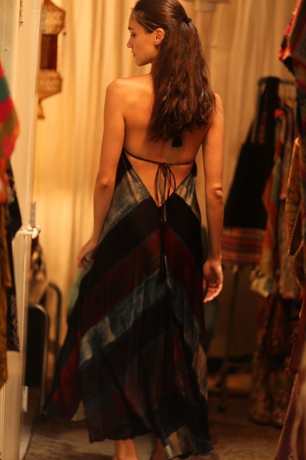 SILK DRESS HANNAH BLUE STRIPE OCEAN EDIT - sustainably made MOMO NEW YORK sustainable clothing, dress slow fashion