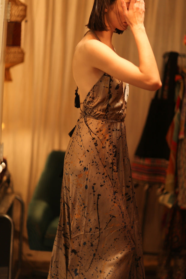 SILK DRESS HANNAH GREY PAINTER EDIT - sustainably made MOMO NEW YORK sustainable clothing, dress slow fashion