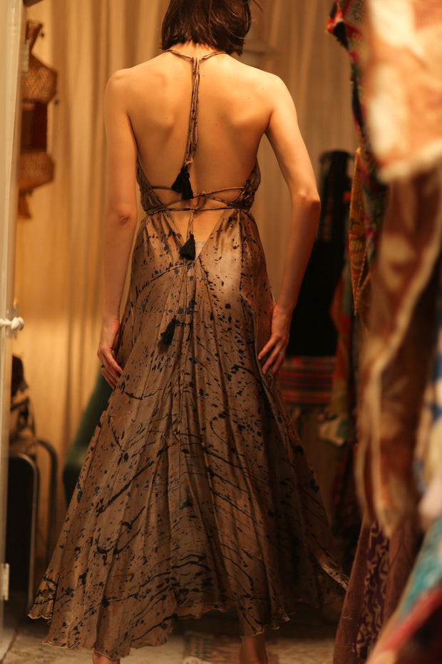 SILK DRESS HANNAH GREY PAINTER EDIT - sustainably made MOMO NEW YORK sustainable clothing, dress slow fashion