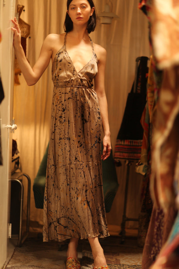 SILK DRESS HANNAH GREY PAINTER EDIT - sustainably made MOMO NEW YORK sustainable clothing, dress slow fashion