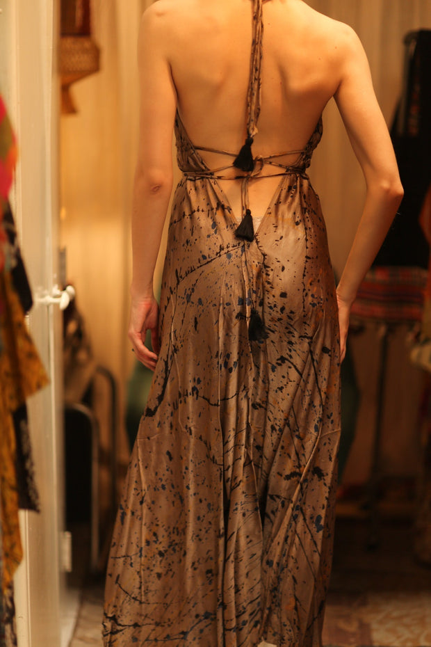 SILK DRESS HANNAH GREY PAINTER EDIT - sustainably made MOMO NEW YORK sustainable clothing, dress slow fashion