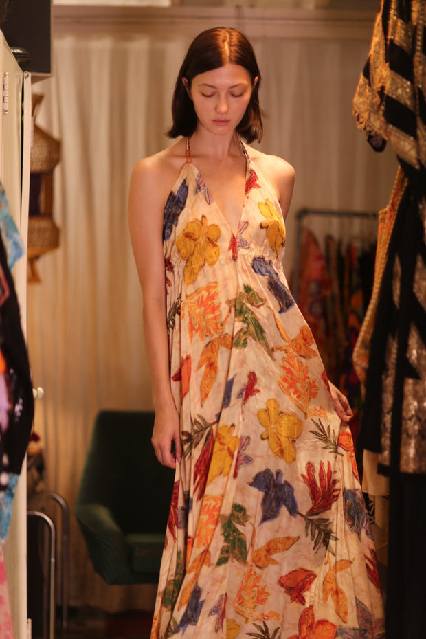 SILK DRESS HANNAH LEAF PRINT - sustainably made MOMO NEW YORK sustainable clothing, slow fashion