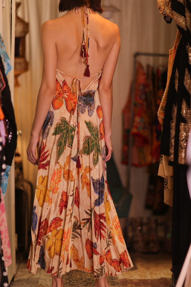 SILK DRESS HANNAH LEAF PRINT - sustainably made MOMO NEW YORK sustainable clothing, slow fashion