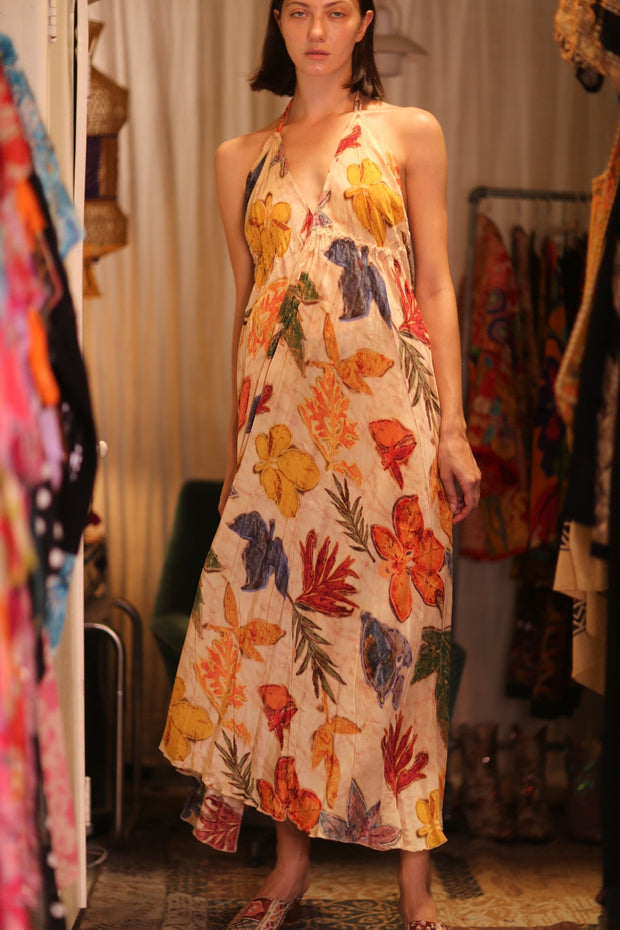 SILK DRESS HANNAH LEAF PRINT - sustainably made MOMO NEW YORK sustainable clothing, slow fashion