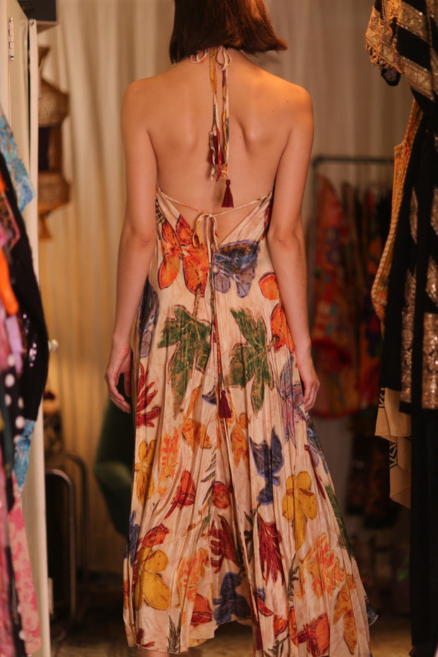 SILK DRESS HANNAH LEAF PRINT - sustainably made MOMO NEW YORK sustainable clothing, slow fashion