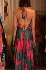 SILK DRESS HANNAH PINK GREEN TROPIC - sustainably made MOMO NEW YORK sustainable clothing, dresskaftan slow fashion