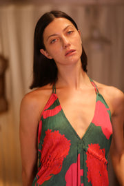 SILK DRESS HANNAH PINK GREEN TROPIC - sustainably made MOMO NEW YORK sustainable clothing, dresskaftan slow fashion