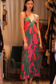 SILK DRESS HANNAH PINK GREEN TROPIC - sustainably made MOMO NEW YORK sustainable clothing, dresskaftan slow fashion