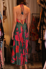 SILK DRESS HANNAH PINK GREEN TROPIC - sustainably made MOMO NEW YORK sustainable clothing, dresskaftan slow fashion