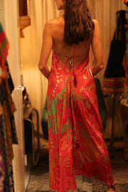 SILK DRESS HANNAH PINK JUNGLE - sustainably made MOMO NEW YORK sustainable clothing, dress slow fashion