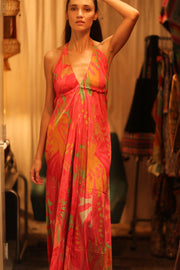 SILK DRESS HANNAH PINK JUNGLE - sustainably made MOMO NEW YORK sustainable clothing, dress slow fashion