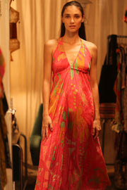 SILK DRESS HANNAH PINK JUNGLE - sustainably made MOMO NEW YORK sustainable clothing, dress slow fashion