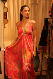 SILK DRESS HANNAH PINK JUNGLE - sustainably made MOMO NEW YORK sustainable clothing, dress slow fashion