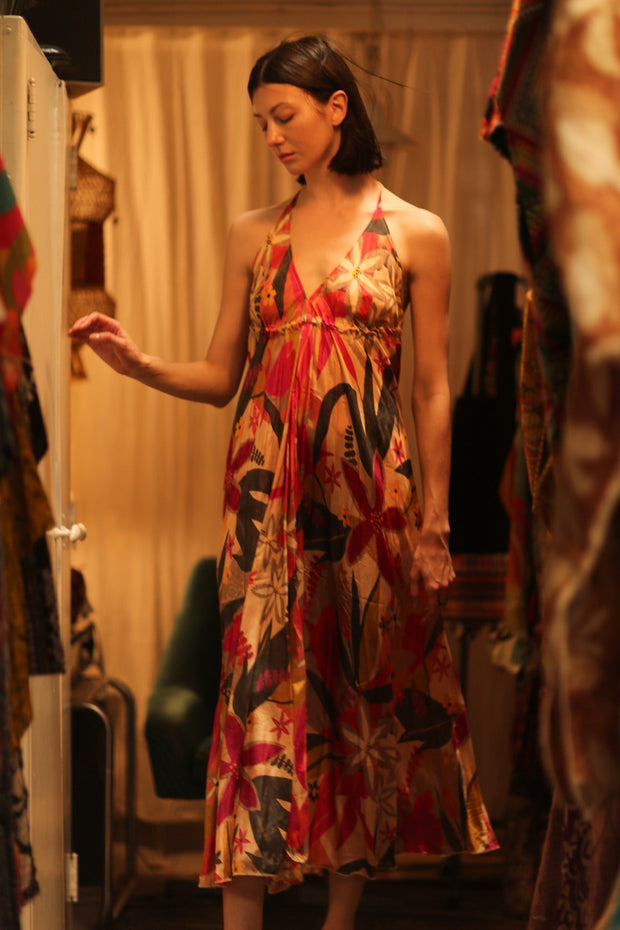 SILK DRESS HANNAH SUMMER NIGHTS - sustainably made MOMO NEW YORK sustainable clothing, Boho Chic Dress slow fashion