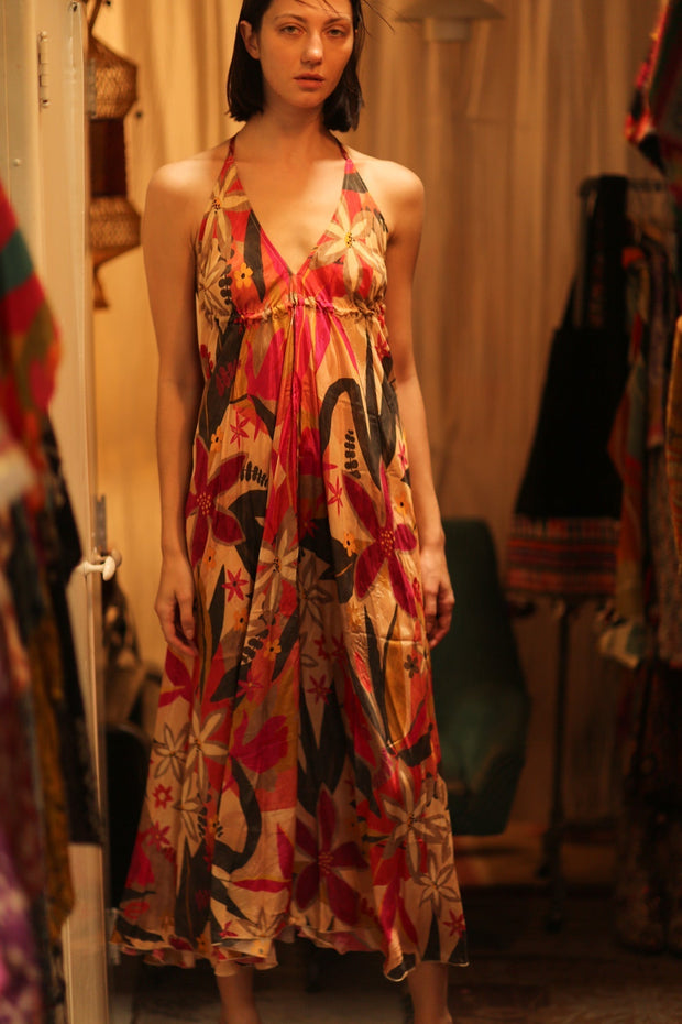 SILK DRESS HANNAH SUMMER NIGHTS - sustainably made MOMO NEW YORK sustainable clothing, Boho Chic Dress slow fashion