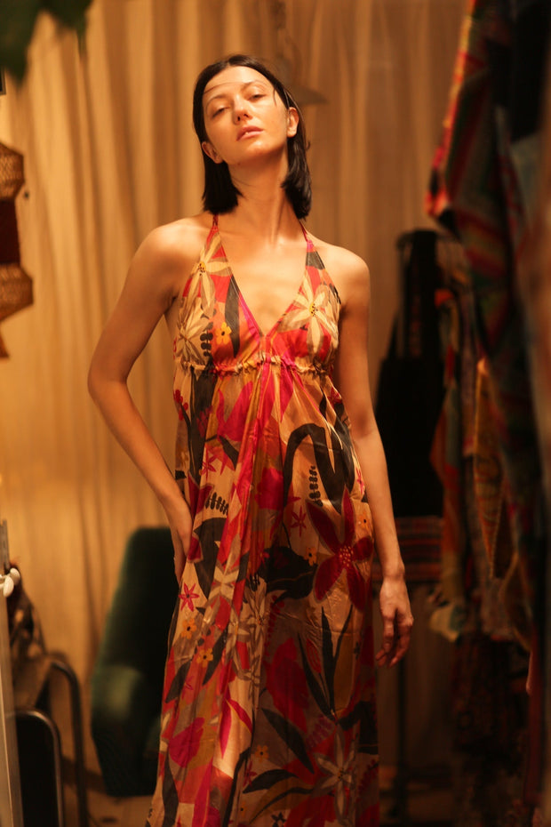SILK DRESS HANNAH SUMMER NIGHTS - sustainably made MOMO NEW YORK sustainable clothing, Boho Chic Dress slow fashion