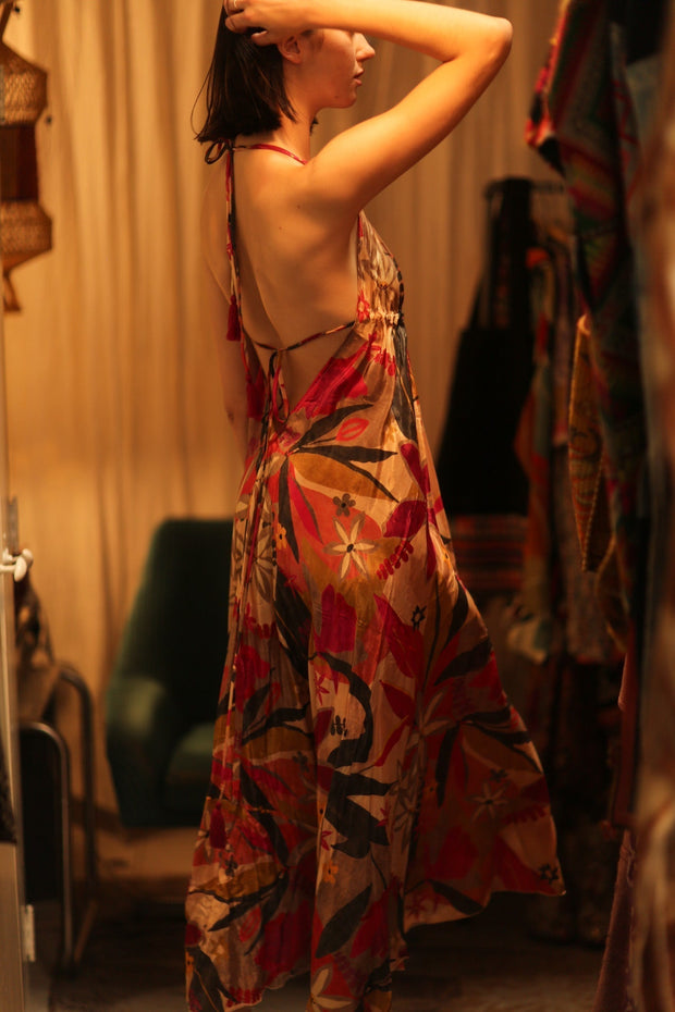SILK DRESS HANNAH SUMMER NIGHTS - sustainably made MOMO NEW YORK sustainable clothing, Boho Chic Dress slow fashion