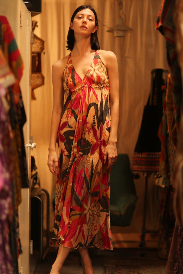 SILK DRESS HANNAH SUMMER NIGHTS - sustainably made MOMO NEW YORK sustainable clothing, Boho Chic Dress slow fashion