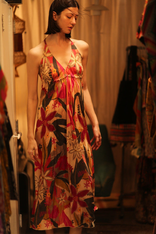 SILK DRESS HANNAH SUMMER NIGHTS - sustainably made MOMO NEW YORK sustainable clothing, Boho Chic Dress slow fashion