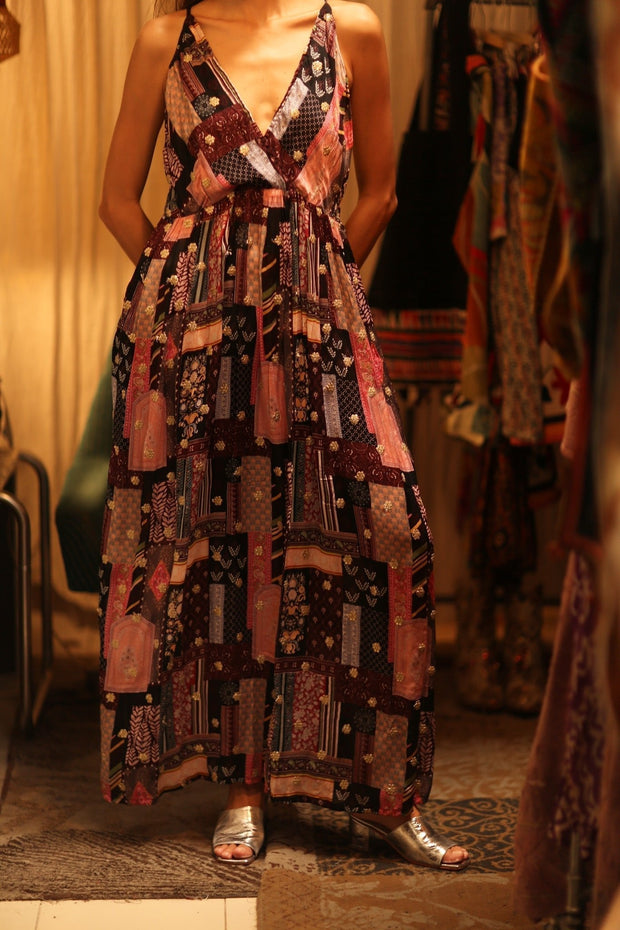 SILK DRESS LILY EMBROIDERED INDIA - sustainably made MOMO NEW YORK sustainable clothing, Boho Chic Dress slow fashion