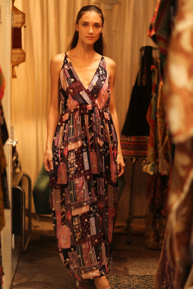 SILK DRESS LILY EMBROIDERED INDIA - sustainably made MOMO NEW YORK sustainable clothing, Boho Chic Dress slow fashion