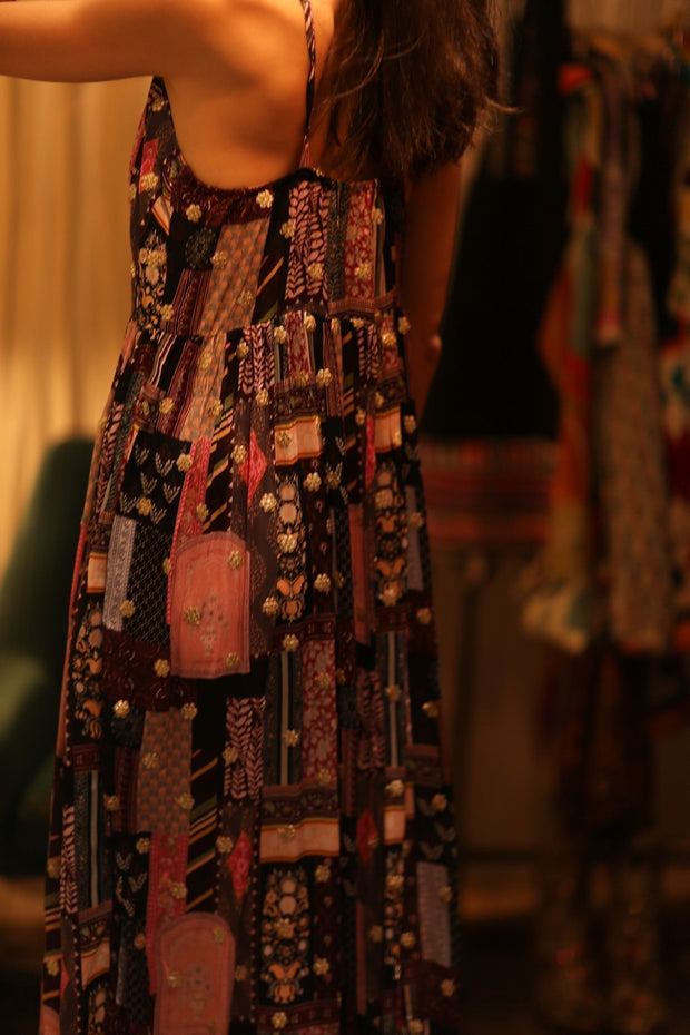 SILK DRESS LILY EMBROIDERED INDIA - sustainably made MOMO NEW YORK sustainable clothing, Boho Chic Dress slow fashion