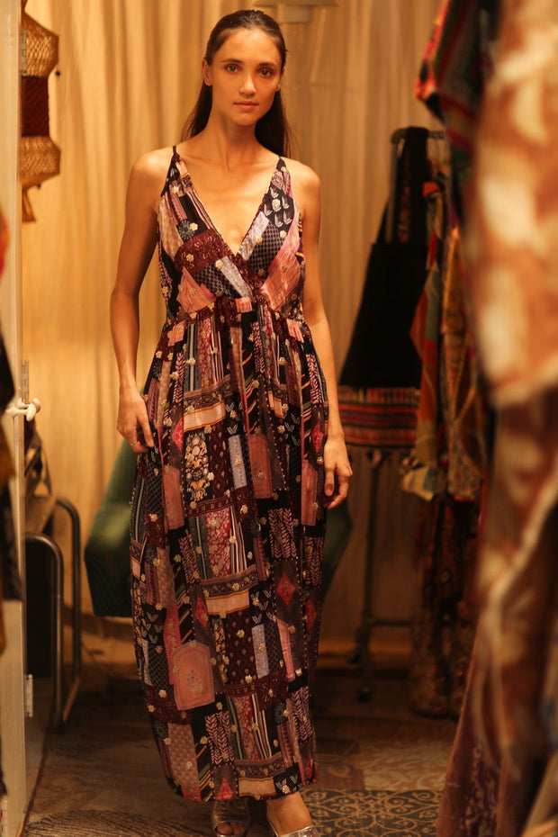 SILK DRESS LILY EMBROIDERED INDIA - sustainably made MOMO NEW YORK sustainable clothing, Boho Chic Dress slow fashion