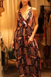 SILK DRESS LILY EMBROIDERED INDIA - sustainably made MOMO NEW YORK sustainable clothing, Boho Chic Dress slow fashion