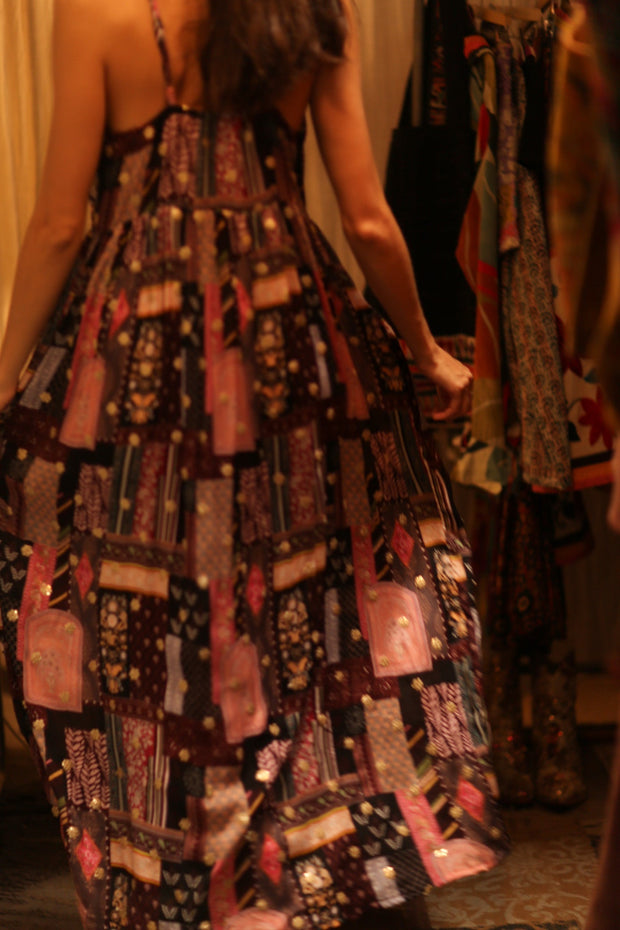 SILK DRESS LILY EMBROIDERED INDIA - sustainably made MOMO NEW YORK sustainable clothing, Boho Chic Dress slow fashion